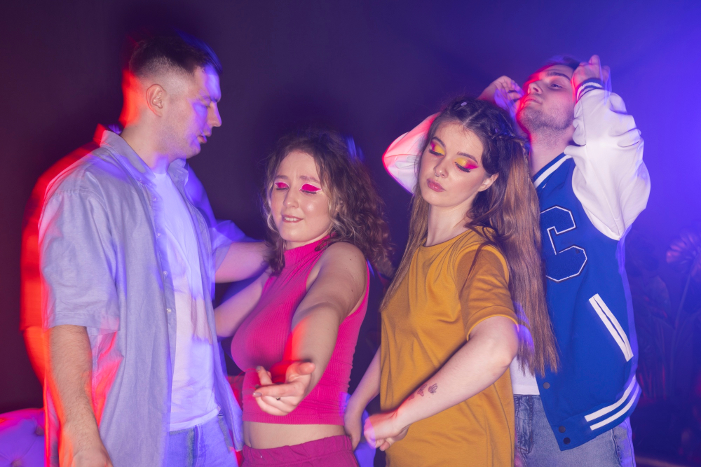 jovenes contentos disfrutando de la música